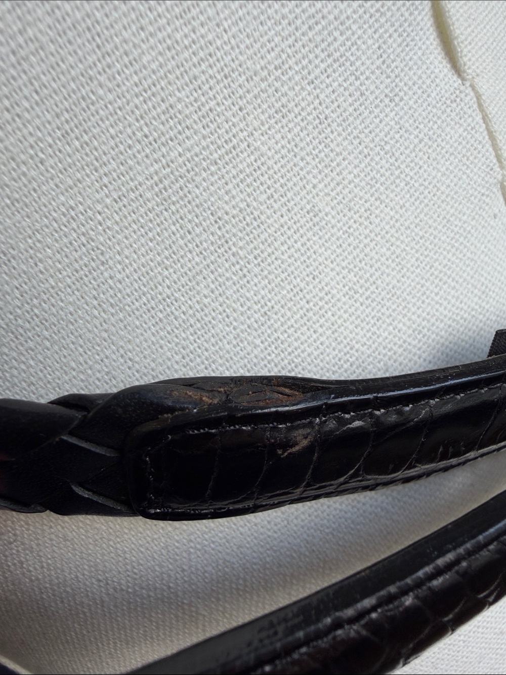 90s Brighton Black Leather Woven and Crocodile Belt - Skinny, Size L - Picture 15 of 16
